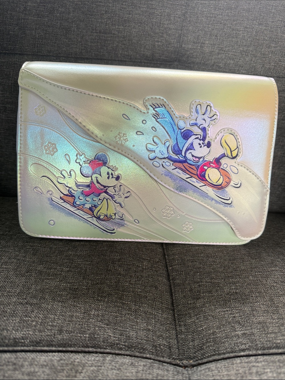 Iridescent Disney Mickey & Minnie Skiing Clutch